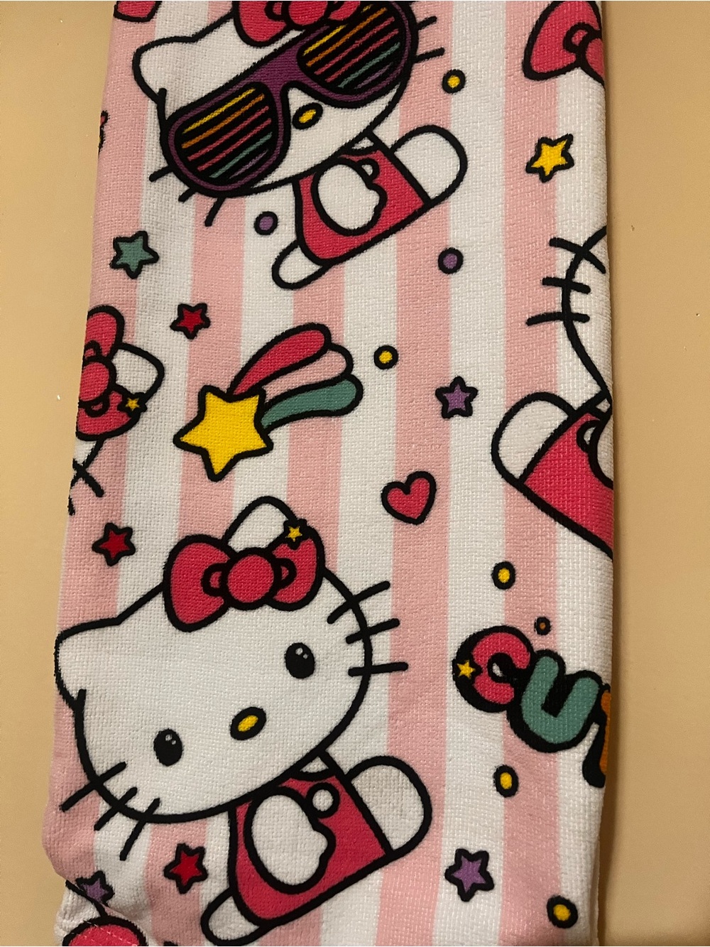 Hello Kitty Pink White Striped Kids beach towel